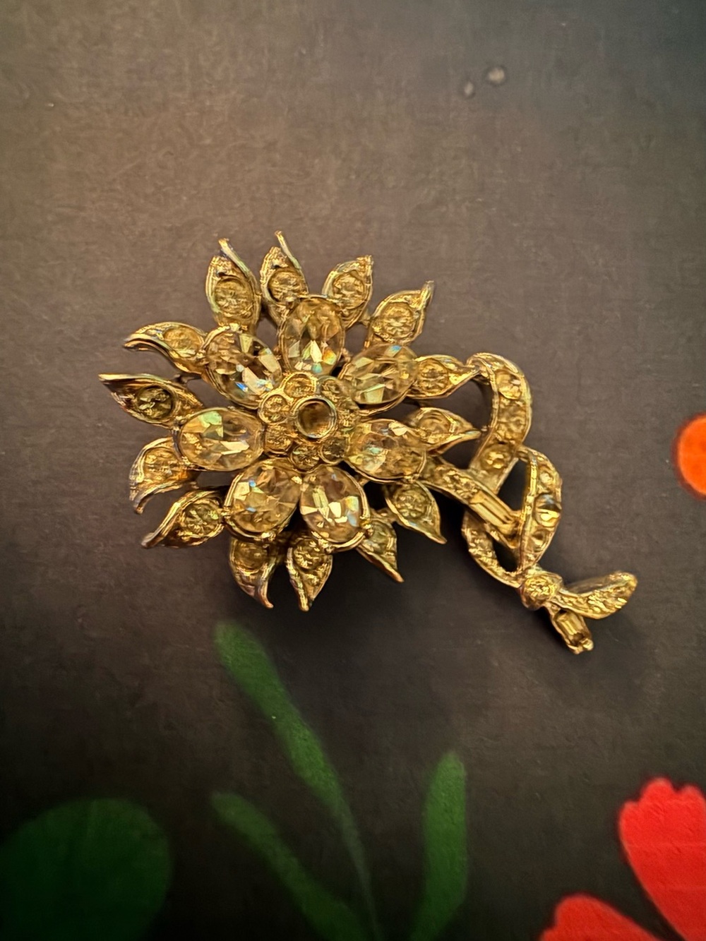 Gold-Tone Floral Crystal Brooch - Gold Crystal Flower Pin